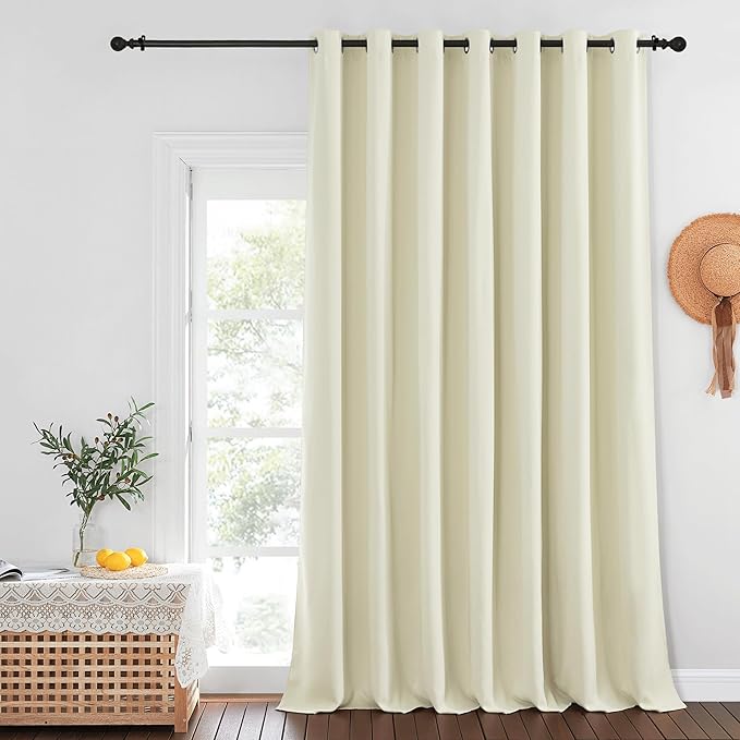 NICETOWN Blackout Patio Door Curtain Extra Wide and Long, Grommet Solid Room Darkening Window Treatment Thermal Insulated Blind for Living Room/Sliding Door, Beige, 1 Panel, W100 x L120