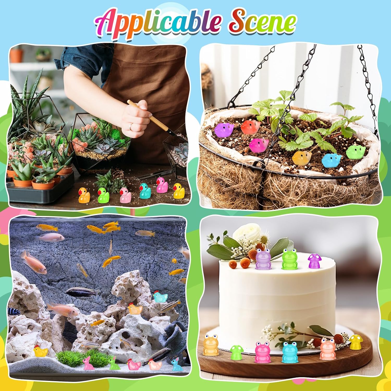 135 PCS Luminous Mini Resin Ducks Tiny Glow in The Dark Duck | Chickens Rabbit Frogs Dolphin Mushroom, 6 Combination Sets Resin Miniature Animals for Micro Landscape Dollhouse Decoration