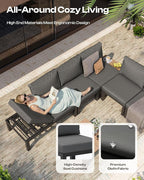 Aluminum Modular Outdoor Patio Furniture Set, 6 Seats Sectional Sofa Set with Adjustable Backrest & Thick Cushions, All-Weather L-Shaped Corner Set with Table for Garden & Yard, Graphite