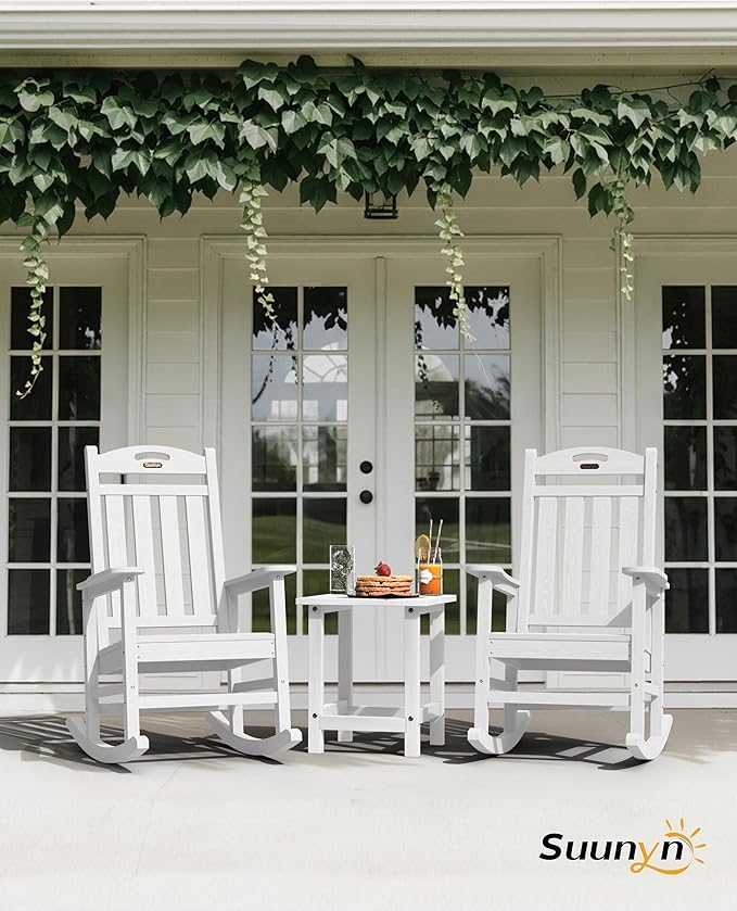 Oversized Rocking Chairs Outdoor Set of 2, High Back Porch Rocker Chair, HDPE All Weather Resistant Rocking Chairs for Patio, 380lbs Weight Capacity, White