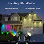 Christmas Landscape Lights 12W RGBW Outdoor Spot Lights for Yard, Low Voltage LED Landscape Spotlight with Remote Control, IP65 Waterproof Yard Spotlgiht for Lawn, Garden, 2 Pack