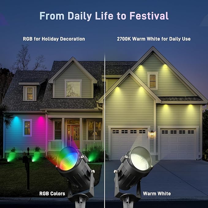 Halloween Christmas Outdoor Spotlights,12W RGBW Colors Changing Landscape Spotlight with Remote Control, IP65 Waterproof 110V Plug in LED Spotlight Outdoor with US Plug for Yard Garden House (8Pack)