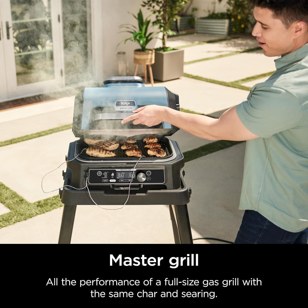 Ninja XSKGRIDLXL Woodfire Premium Griddle Plate & OG951 Woodfire Pro Connect Premium XL Outdoor Grill & Smoker & XSKRSTRKXL Woodfire Roast & Smoke Rack