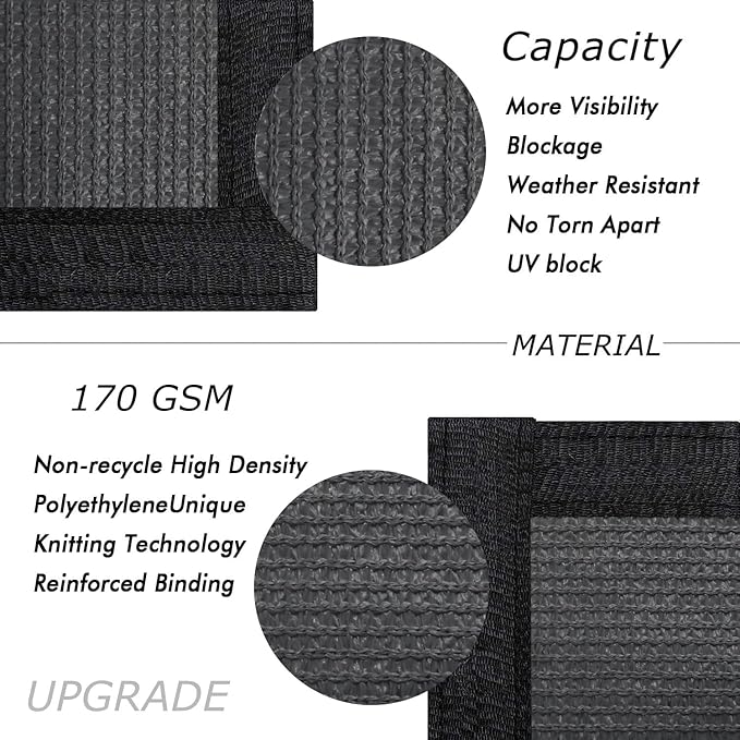 UPGRADE Privacy Fence Screen 6'x42' Dark Grey Outdoor 90% Visibility Blockage 170 GSM Mesh Shade Cover Panels for Backyard,Balcony,Home Decoration with Zip Ties,Customized Avaliable