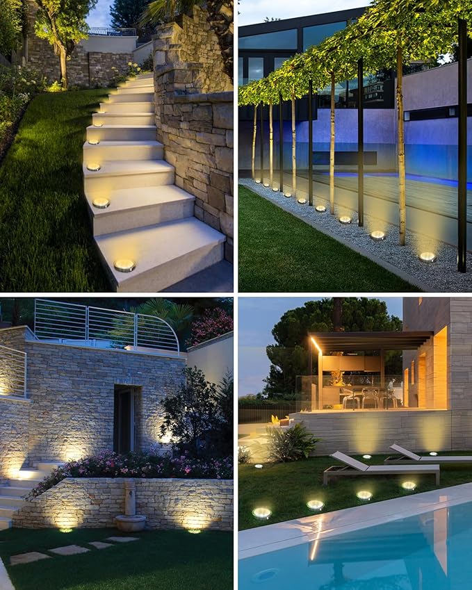 btfarm 24 Pack Solar Lights Outdoor, 8 LED Solar Ground Lights IP65 Waterproof Flat Solar Disc Light, Pathway Lights for Garden Lawn Patio Yard Path Landscape, Warm White