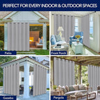 PureFit Outdoor Curtains for Patio Waterproof Weatherproof, UV and Fade Resistant Outside Curtains for Gazebo, Front Porch, Pergola, Sun Blocking Privacy Curtain, 100W x 120L inch, 1 Panel, Light Gray