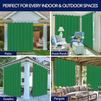 PureFit Outdoor Curtains for Patio Waterproof Weatherproof, UV Resistant Outside Curtains for Gazebo, Front Porch, Pergola, Sun Blocking Privacy Curtain, 120W x 108L inch, 1 Panel, Green
