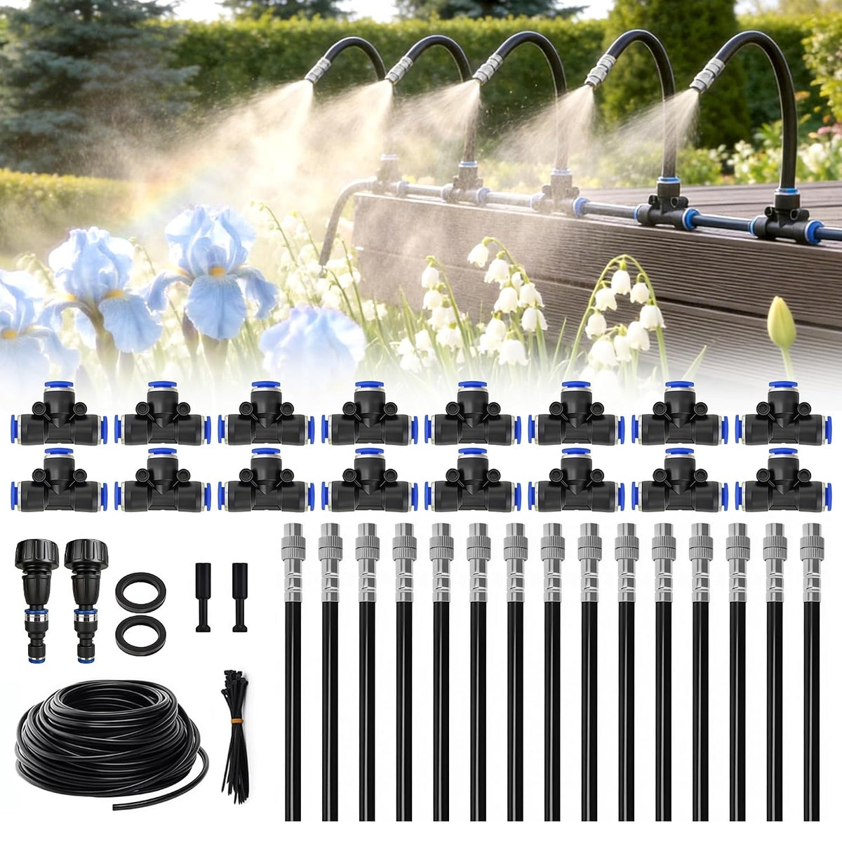 360° adjustable drip irrigation system, 49ft garden watering, main product view