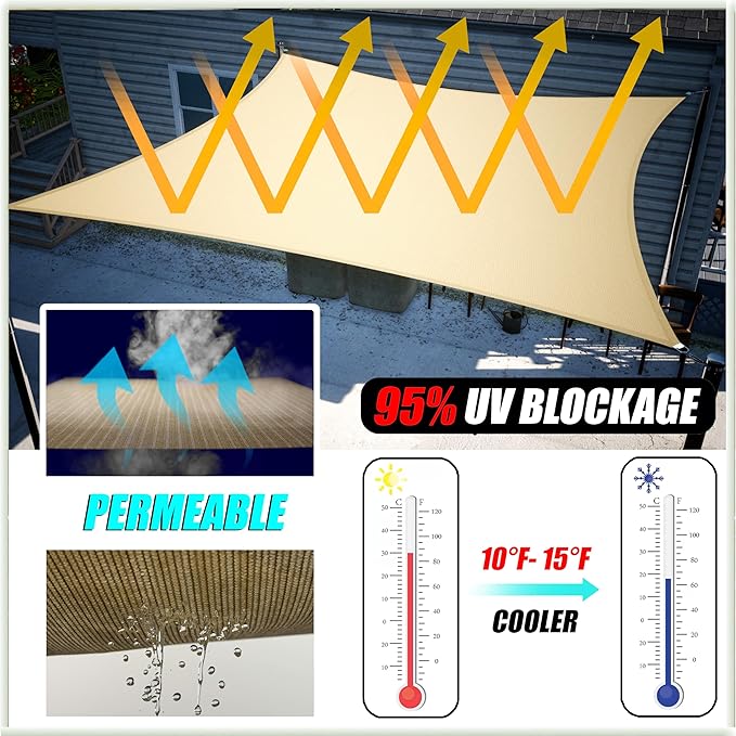 Amgo 12' x 12' x 17' Beige Right Triangle Sun Shade Sail UPF50+ Canopy Awning AGSLT, 95% UV Blockage, Water & Air Permeable, 200GSM Heavy Duty Commercial and Residential (We Make Custom Sizes)