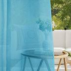 RYB HOME Outdoor Sheer Curtains Waterproof for Patio, Linen Look Semi Transparent Airy Drapes Sun Light Filter for Cabana Pavilion Balcony, 54 inch Wide by 96 inch Long, 2 Pcs, Teal