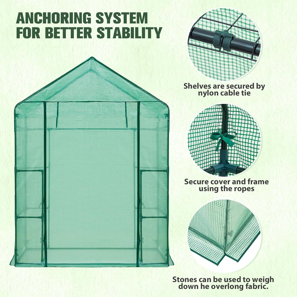 coos bay walk in mini greenhouse with windows showing dimensions