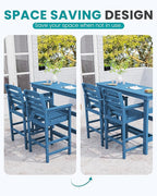 SERWALL Outdoor Bar Table and Chairs Set, Adirondack Bar Chairs Set of 2 and Bar Height Table, All Weather HDPE Patio Bar Set, Outdoor Furniture for Outside, Blue