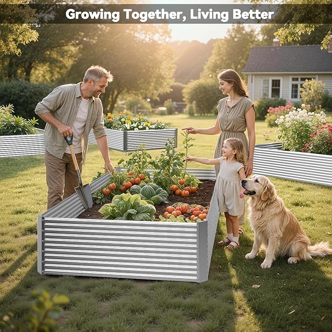2 Pack Tall 8x3FT Raised Beds for Gardening, Corrugated Galvanized Steel Raised Garden Bed, Outdoor Metal Above Ground Garden Bed for Vegetables and Flowers(Rectangular)
