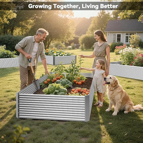 2 Pack Tall 8x3FT Raised Beds for Gardening, Corrugated Galvanized Steel Raised Garden Bed, Outdoor Metal Above Ground Garden Bed for Vegetables and Flowers(Rectangular)