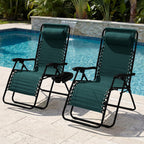 Best Choice Products Set of 2 Extra Wide Adjustable Steel Mesh Zero Gravity Lounge Chair Recliners w/Pillows and Cup Holder Trays - Forest Green