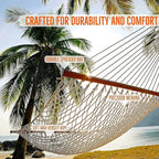 Castaway Living 13 ft. Double Traditional Hand Woven Navy Polyester Rope Hammock – 2-Person, 450 lb Capacity, Free Extension Chains & Tree Hooks, Designed in The USA