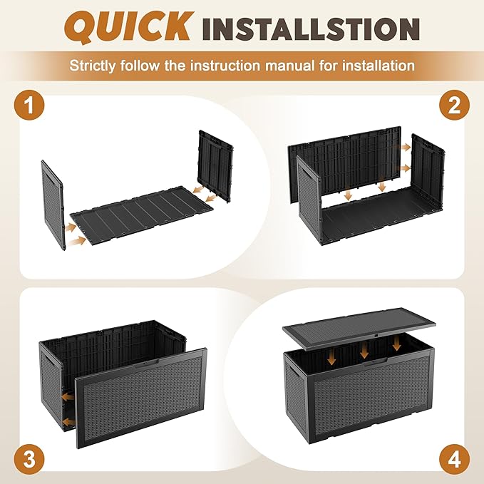 Outdoor Storage Box, Resin Deck Boxes Indoor and outdoor, Waterproof Storage Box Lockable Lid (Black,100 Gallon)