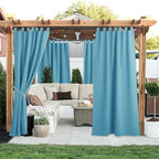 NICETOWN 2 Pieces Privacy Thick Outdoor Curtainss for Patio, Waterproof Window Treatment Detachable Sticky Tab Top Room Darkening Vertical Drapes for Bathroom/Pool, 52 by 84 Inch, Teal Blue