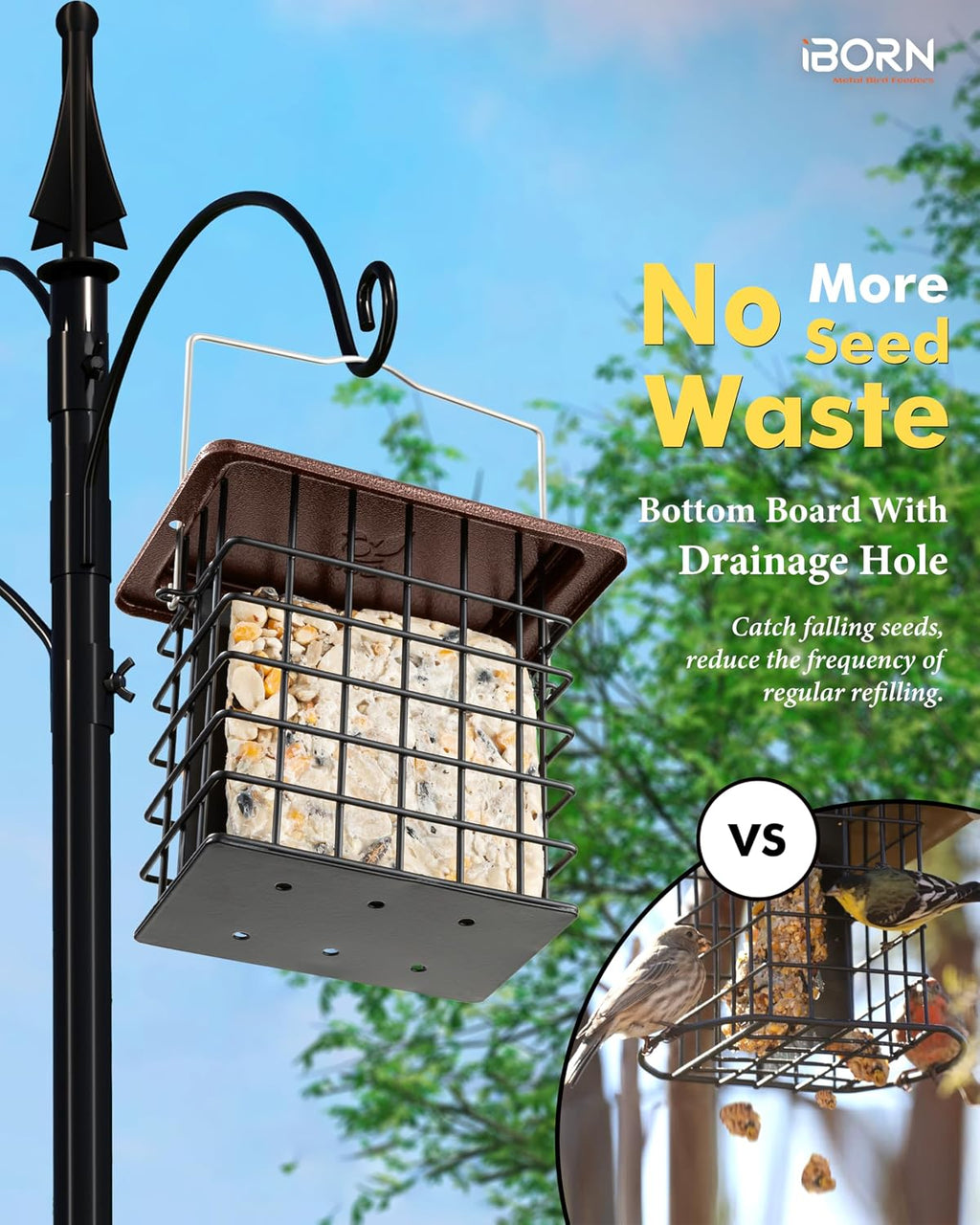 iBorn Double Suet Feeder for Outside Hanging,Weatherproof Suet Feeders,Suet Holder with Taller Grid for Woodpecker, Suet Cage Bird Feeders for Outdoors (Coffee, 6 Inch,1 Pack)