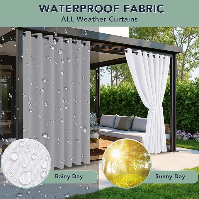 White Outdoor Curtains for Patio Waterproof - 6 Panels Privacy Weatherproof Outside Curtains with Grommets for Pergola, Gazebo, Porch, Cabana, Balcony, 54 x 108 Inch
