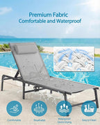 Foldable Chaise Lounge Chair with Cup Holder, Assemble-Free Outdoor Lounge Chair with Detachable Pillow and 6 Adjustable Backrest, Patio Lounge Chair for Outside Poolside Beach Pool, Grey