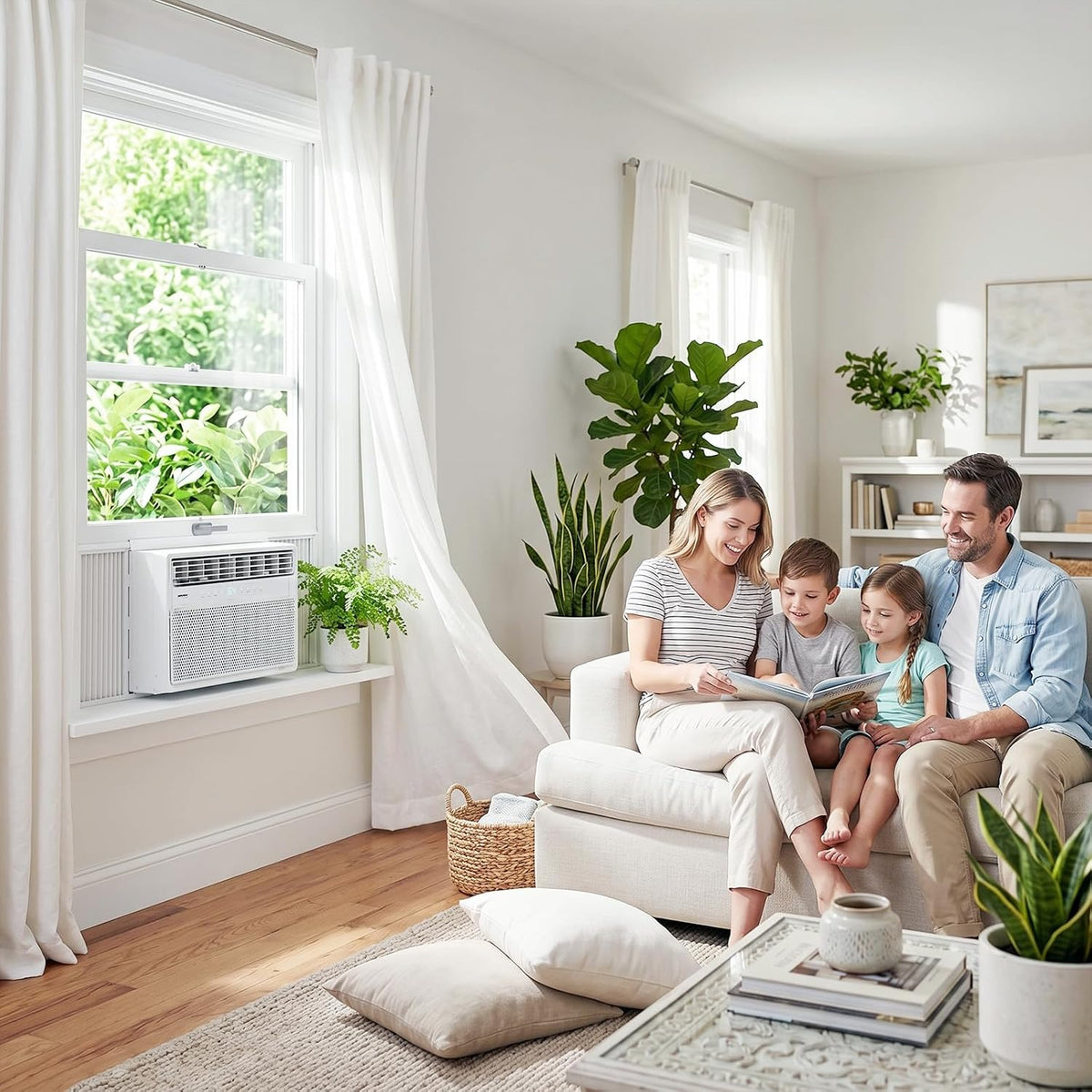 rovsun 8000 btu window air conditioner with heat on a desk or shelf