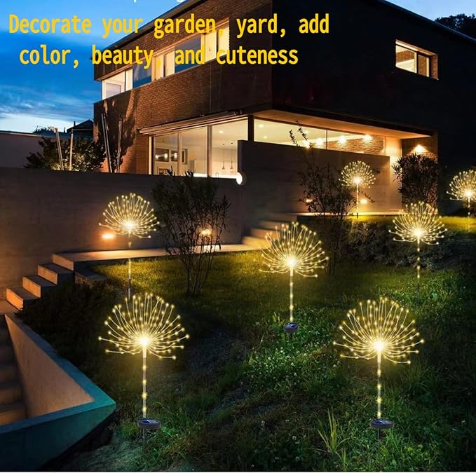 Garden Decor Solar Lights Outdoor,155LED 8 lighting modes pole light Waterproof Warm White Solar Garden Lights for Christmas, Halloween Decoration,Yard, Patio, Porch,Flower Pot,Pathway (2Pack)