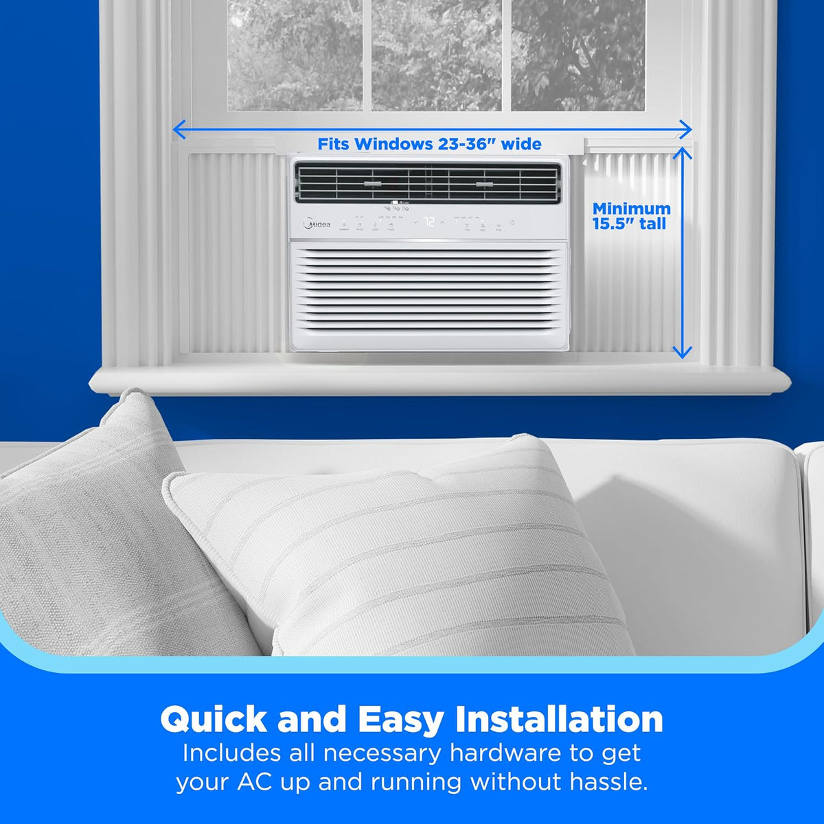 midea 8,000 btu window air conditioner, electronic control, close-up detail