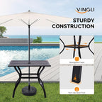 VINGLI 36" Square Patio Table for 4, Metal Outdoor Dining Table with Umbrella Hole, All-Weather Steel Patio Dining Table Outdoor Table for Lawn, Garden, Backyard, Black