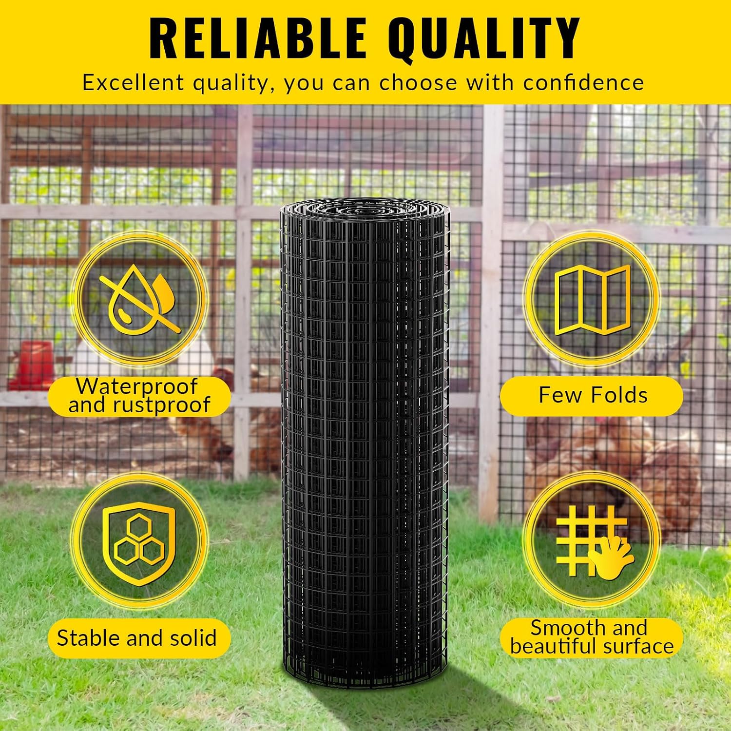 Hardware Cloth 1/2 inch 48 x 100 ft Heavy Duty Black Chicken Wire Fencing 19 Gauge Vinyl Coated Welded Wire Mesh Roll PVC Hardware Cloth Chicken Wire Fencing Garden Fence Tree Guard