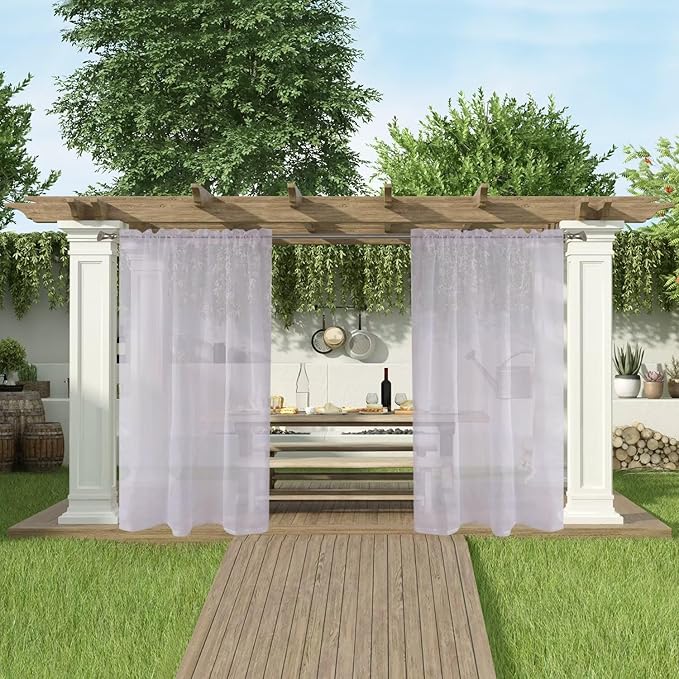 SpaceDresser Waterproof Outdoor Sheer Curtains for Patio - 4 Panels Rod Pocket Indoor Voile Sheer Curtain for Living Room,52W x 84L inch, Silver Grey