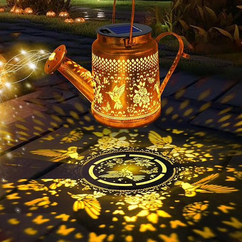 2 Pack Solar Lanterns Outdoor Waterproof,Hummingbird Watering Can Garden Decor,Hanging Solar Path Lights Yard Art,Outside Patio Decorations Gardening Christmas Gifts for Mom Grandma Women (Warm White)