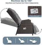 Outdoor Indoor Wicker Recliner with Adjustable Back and Footrest, Patio Reclining Chair with Flip-up Table, Outdoor Rattan Lounge Chair, Grey 2PCS