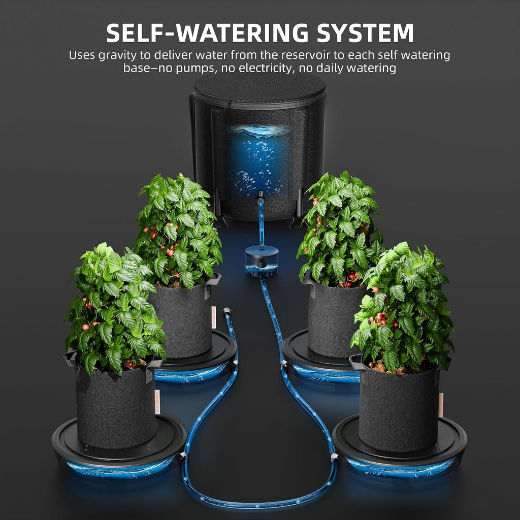 spider farmer 4 pot gravity-fed self watering system, close-up detail