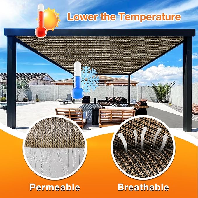 Artpuch Outdoor Pergola Shade Cover 18x21 FT Sun Shade Cloth with Grommets Mocha 90% UV Protection Canopy Patio Privacy Screen (Customized Available)