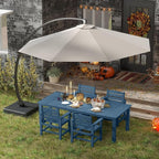 5-Piece Navy Blue Outdoor Dining Set for 4, 75.2'' HDPE Table with Umbrella Hole & Chairs, Weather-Resistant Patio Furniture for Garden, Lawn, or Poolside