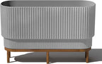 Veradek Demi Series Raised Long Planter for Indoor/Outdoor Use | Made from Plastic & Stone w/Wooden Stand | Modern Patio Décor for Flowers/Shrubs
