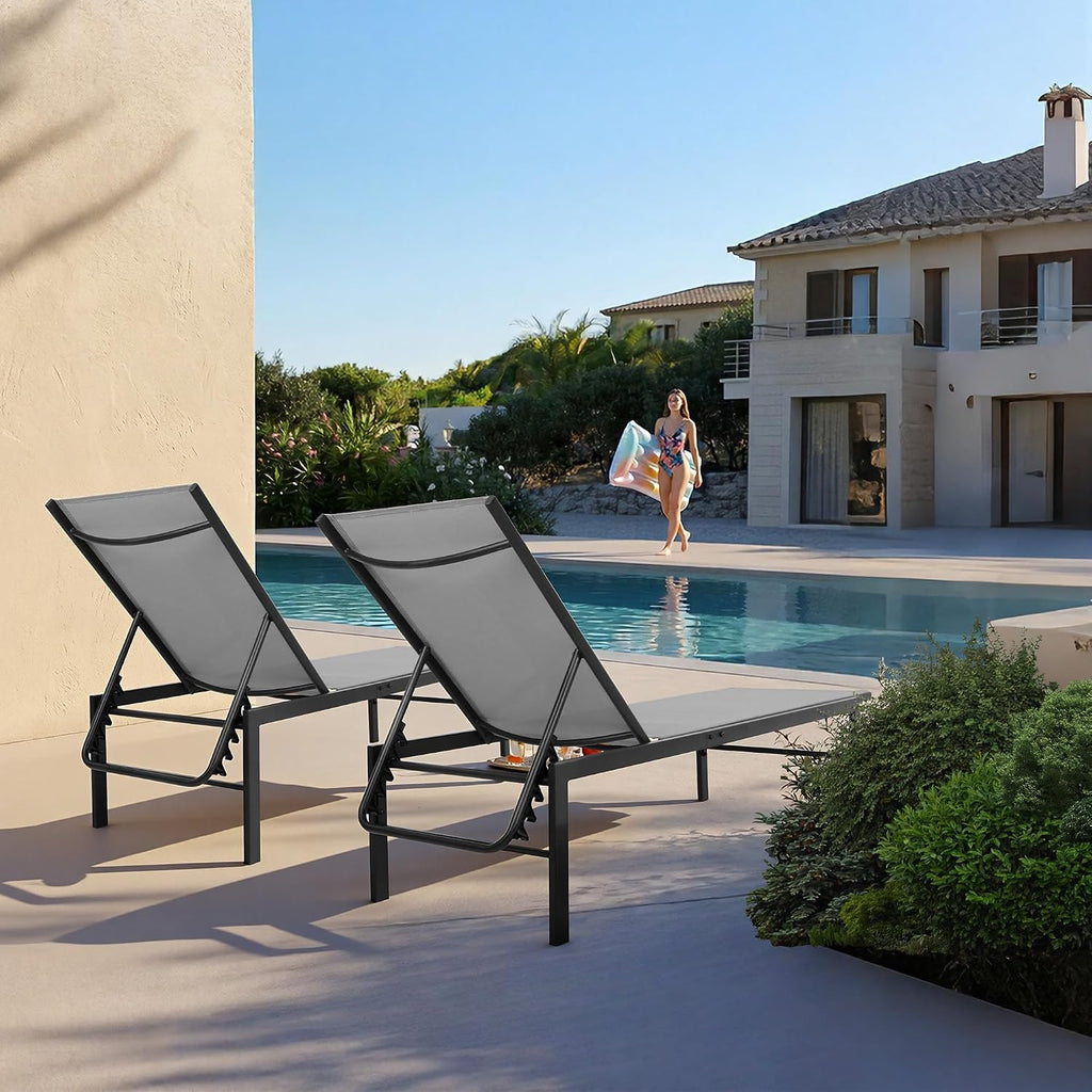 Chaise Lounge Chair Outdoor, Patio Lounge Chair with Adjustable 5-Position, Pool Lounge Recliner Chairs for Outside, Beach, Yard,Gray