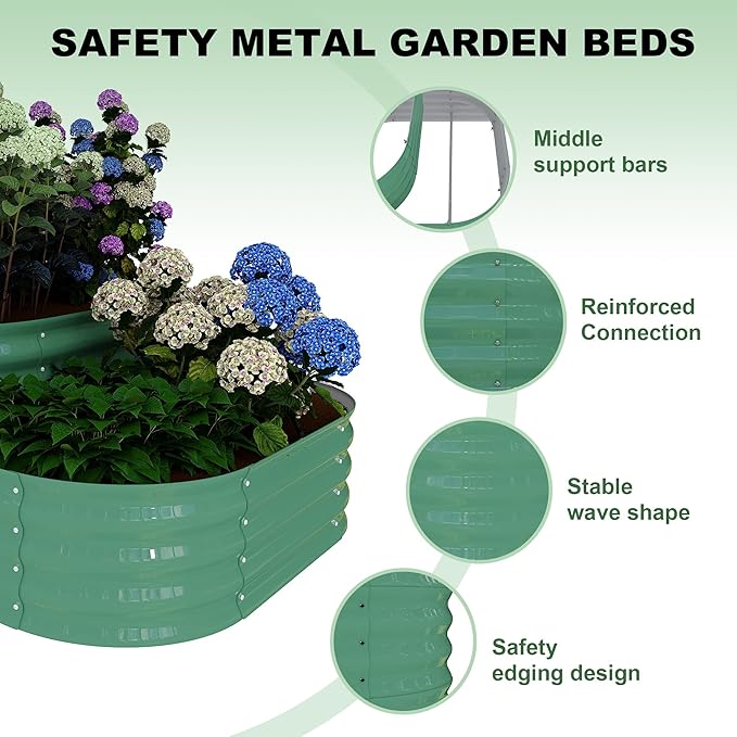 Garvee Galvanized Raised Garden Bed Kit - 61x42x31 in Outdoor Planter Box for Vegetables, Flowers. Modular 3-in-1 Raised Garden Beds Outdoor with Open Base, Garden Box for Deep Root Growth, Green