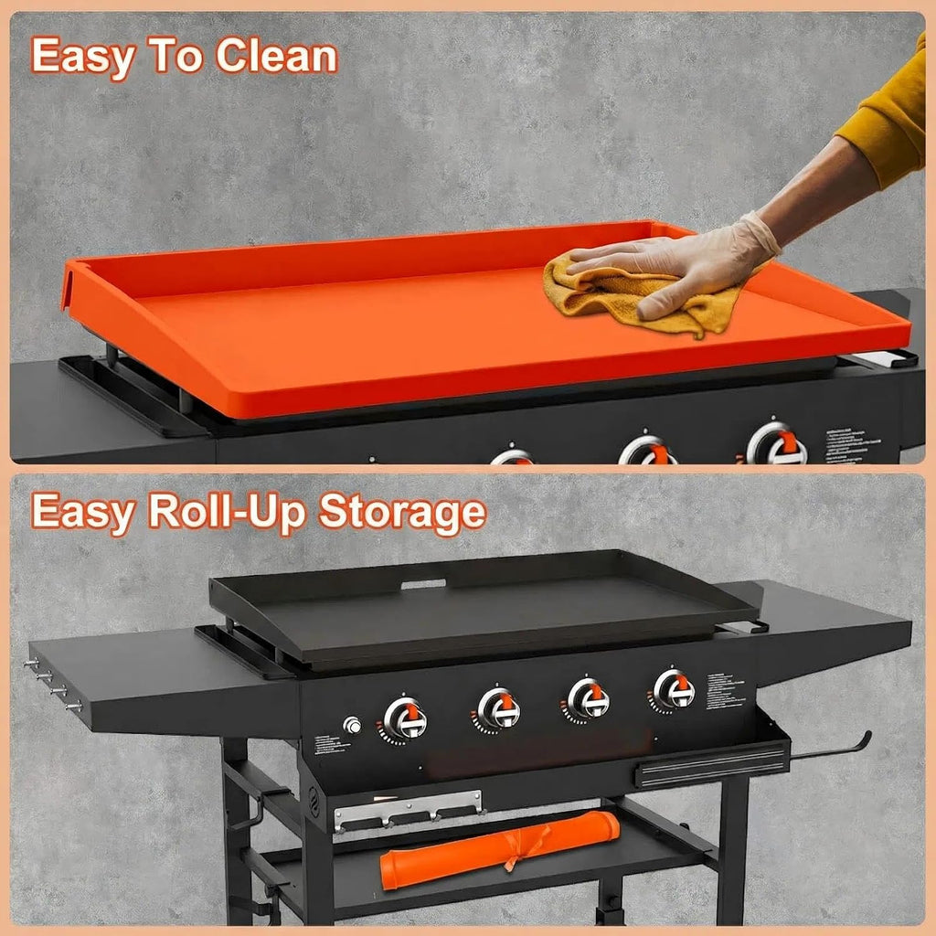 BANGIE 36" Silicone Griddle Mat for Blackstone Accessories - Anti-Warping & UV-Resistant Full-Wrap Cover for 4-Burner Flat Top Grill, Prevents Condensation Rust (Orange)