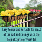 LaLaGreen Railing Planter Box (24 Inch, 4 Pack) Black Metal Rectangular Hanging Planters with Coco Liner, Flower Boxes Brackets for Deck Railings Outdoor Plants Over Rail Fence Balcony Patio Porch