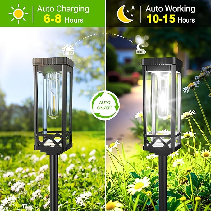 KOOPER Taller Solar Pathway Lights Outdoor, 6 Pack Upgraded Brighter Solar Garden Lights Solar Powered, Up to 15 Hours Outdoor Solar Lights for Yard Landscape Path Walkway Driveway （Cool White）