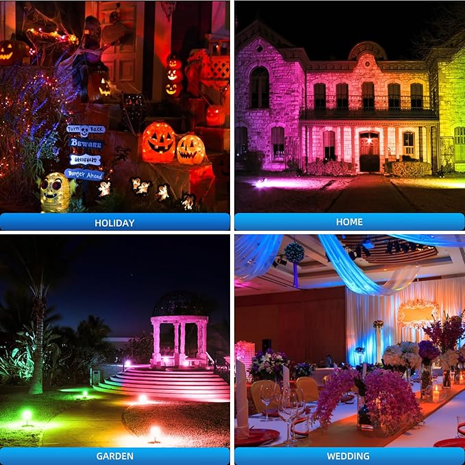 Low Voltage Landscape Lighting,12V-24V RGBW Color Changing Landscape Lights IP67 Waterproof Landscape Spotlights for Garden Yard Holiday Halloween Christmas Decor (1 Pack)