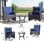 Kullavik 13 Pieces Outdoor Patio Furniture Set,PE Wicker Rattan Sectional Sofa Patio Conversation Sets with 43" 55000BTU Gas Propane Fire Pit Table,Swivel Rocking Chairs Set,Navy Blue