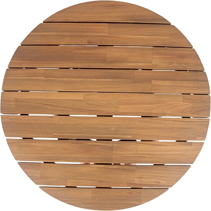 Merax Patio Outdoor Acacia Wood Round Coffee Table for Backyard, Lawn, Balcony, Easy Assemble Teak
