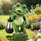 Outdoor Frog Garden Decor: 11'' Yard Decoration with Solar Lantern Funny Frog Statue Gifts for Women Mother's Day Housewarming Gift