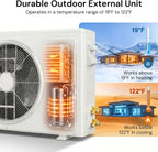 mepty 12000btu mini split ac/heating system, 19 seer2, front angle view