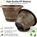 6 Inch Flower Pots Planters for Indoor Outdoor Plants, 6 Pack Plastic Small Plant Pots with Drainage Hole & Tray, Modern Decorative Garden Pot with Saucer, Plant Container for House