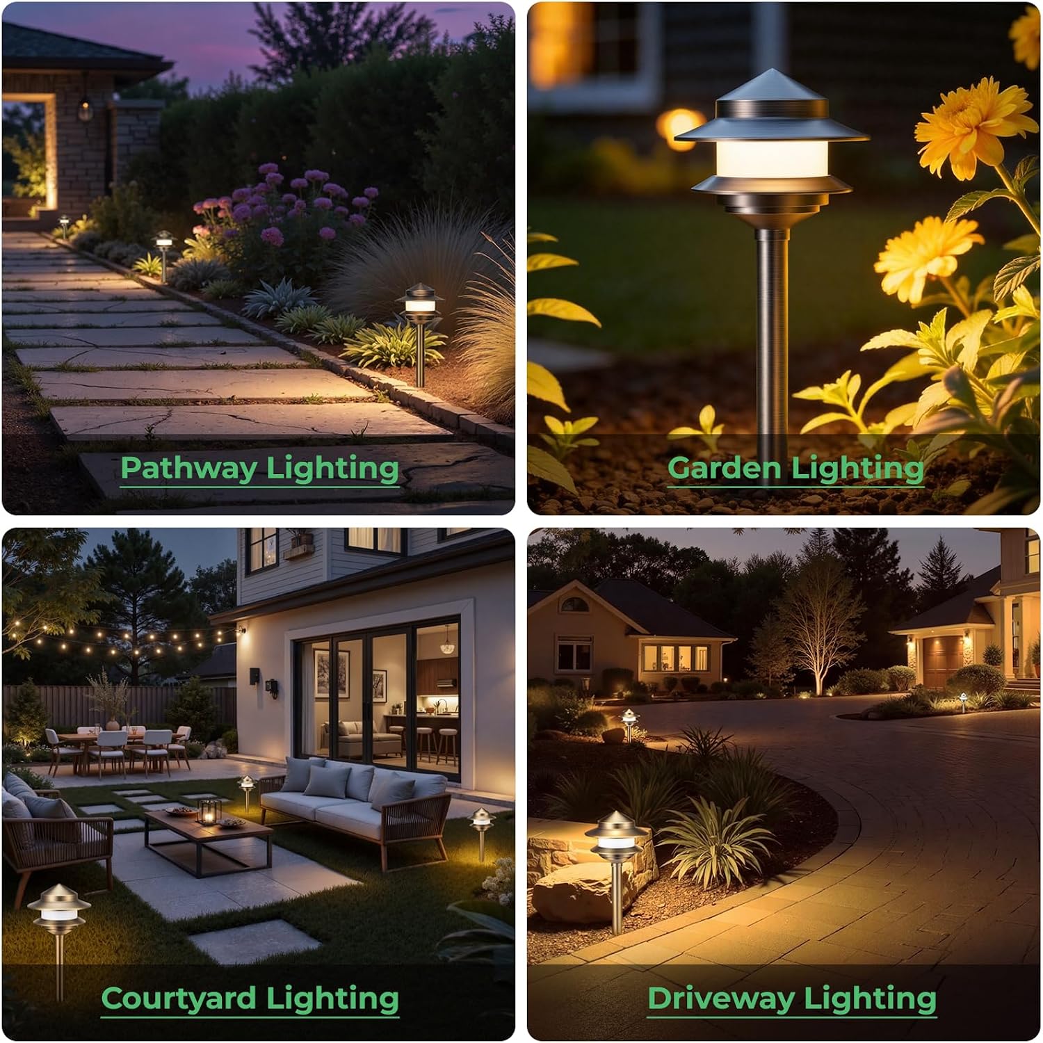 Pagoda Solid Brass Low Voltage Landscape Pathway Lights, 12V LED Heavy Duty Path Lighting Outdoor Wired, Waterproof Antique Bronze Walkway Lights, 4 Pack Without G4 Bulb