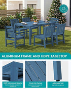 SERWALL 9-Piece Outdoor Dining Set, 60" - 83" Expandable Outdoor Dining Table and 8 HDPE Chairs, All Weather HDPE Outdoor Furniture Set for Backyard, Garden, Blue